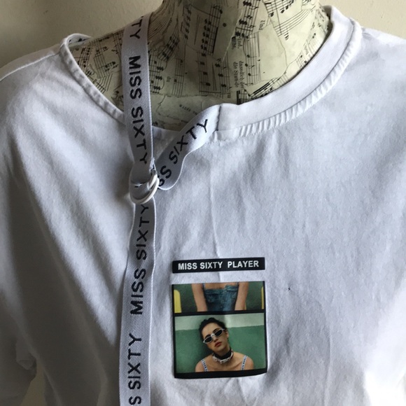 Miss Sixty sz Medium graphic tee photo girl adjustable Neck strap print on back - Picture 7 of 16